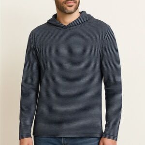 Vince Men's L Striped Hoodie Oullover Shirt Lightweight Navy White Casual
